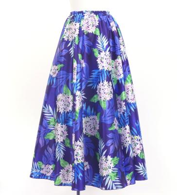 Hula Long Circular Skirt with Naupaka & Breadfruit Tree/ Luxury Collection / Navy / J3201-22