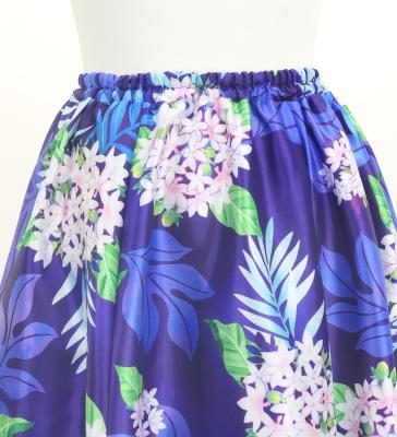 Hula Long Circular Skirt with Naupaka & Breadfruit Tree/ Luxury Collection / Navy / J3201-22