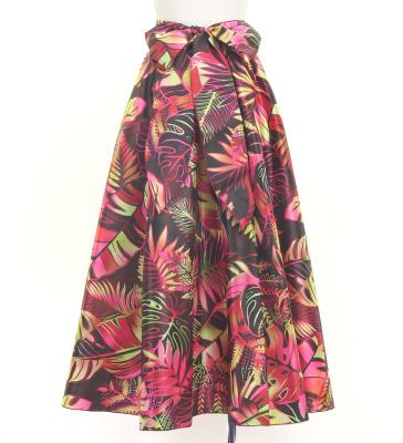Hula Long Circular Skirt with Hawaiian Leaf / Luxury Collection / Wine / J3201-23