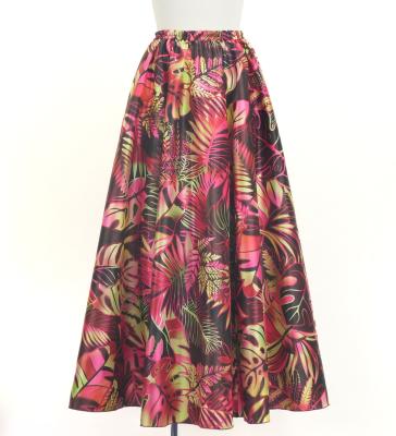 Hula Long Circular Skirt with Hawaiian Leaf / Luxury Collection / Wine / J3201-23