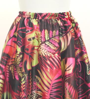 Hula Long Circular Skirt with Hawaiian Leaf / Luxury Collection / Wine / J3201-23