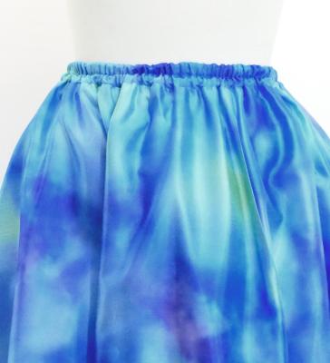 Hula Long Shantung Circular Skirt with Water Color Print / Luxury Collection / Sky Blue / J3201-2