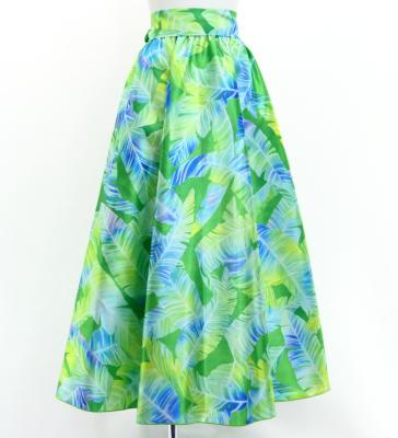Hula Long Shantung Circular Skirt with Ginger Print / Luxury Collection / YellowGreen / J3201-3