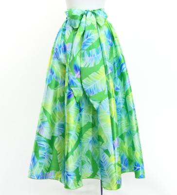 Hula Long Shantung Circular Skirt with Ginger Print / Luxury Collection / YellowGreen / J3201-3