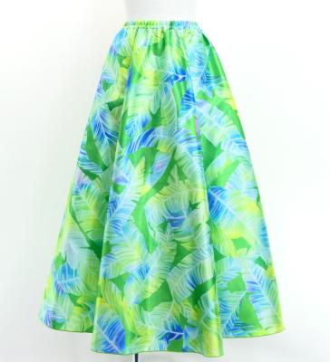 Hula Long Shantung Circular Skirt with Ginger Print / Luxury Collection / YellowGreen / J3201-3