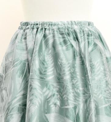 Hula Long Shantung Circular Skirt with Hawaiian Leaf Print / Luxury Collection / Gray / J3201-4