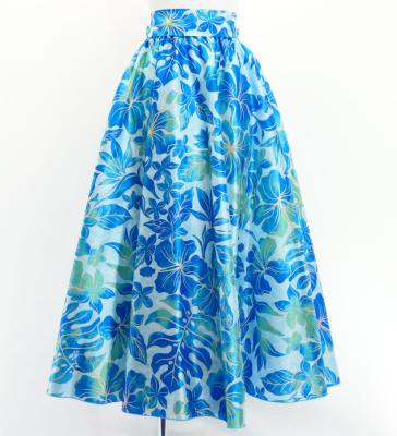 Hula Long Circular Skirt with Hawaiian Flower Print / Luxury Collection / Sky Blue / J3201-5