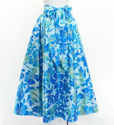 Hula Long Circular Skirt with Hawaiian Flower Print / Luxury Collection / Sky Blue / J3201-5