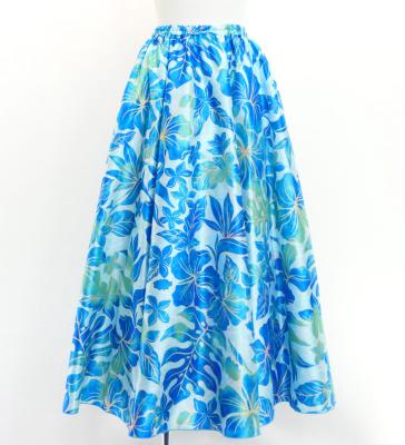 Hula Long Circular Skirt with Hawaiian Flower Print / Luxury Collection / Sky Blue / J3201-5