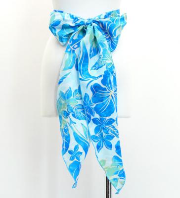 Hula Long Circular Skirt with Hawaiian Flower Print / Luxury Collection / Sky Blue / J3201-5