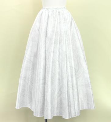 Hula Long Circular Skirt with Kahiko & Hibiscus Print / Luxury Collection / White / J3201-6