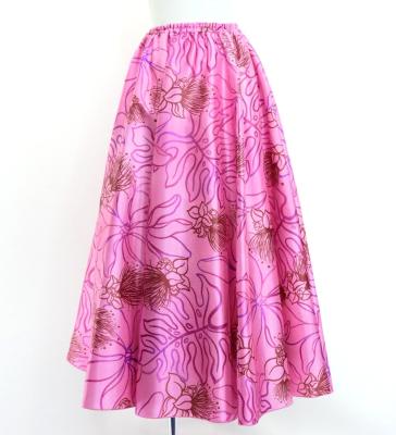 Hula Long Circular Skirt with Lehua Print / Luxury Collection / Pink & Purple / J3201-7
