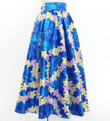 Hula Long Circular Skirt with Plumeria Lei Print / Luxury Collection / Blue / J3201-8