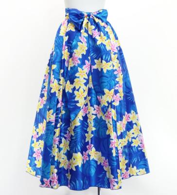 Hula Long Circular Skirt with Plumeria Lei Print / Luxury Collection / Blue / J3201-8