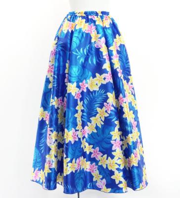 Hula Long Circular Skirt with Plumeria Lei Print / Luxury Collection / Blue / J3201-8