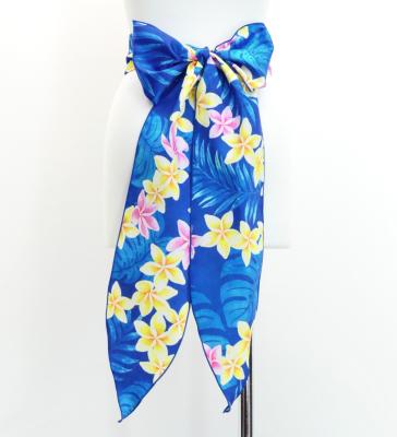 Hula Long Circular Skirt with Plumeria Lei Print / Luxury Collection / Blue / J3201-8