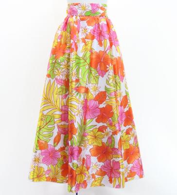 Hula Long Shantung Circular Skirt with Hibiscus Print / Luxury Collection / White & Red / J3201-9