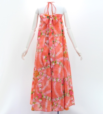 Hula Long Multi Way Koshibo Dress with Hibiscus Print / Luxury Collection / Coral / J3202-1