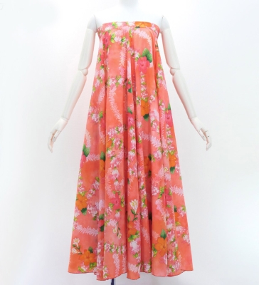 Hula Long Multi Way Koshibo Dress with Hibiscus Print / Luxury Collection / Coral / J3202-1