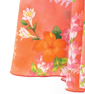 Hula Long Multi Way Koshibo Dress with Hibiscus Print / Luxury Collection / Coral / J3202-1
