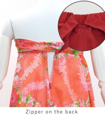 Hula Long Multi Way Koshibo Dress with Hibiscus Print / Luxury Collection / Coral / J3202-1