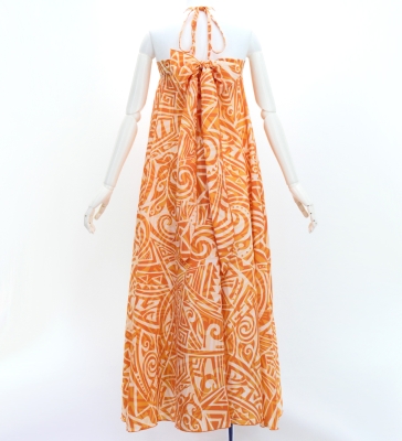Hula Long Multi Way Koshibo Dress with Kahiko Print / Luxury Collection / Beige & Orange / J3202-3