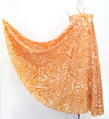 Hula Long Multi Way Koshibo Dress with Kahiko Print / Luxury Collection / Beige & Orange / J3202-3
