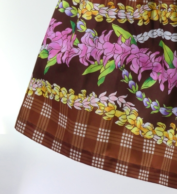 Hula Shantung Pa'u Skirt with Palaka & Lei Print / Luxury Collection / Brown / J3203br