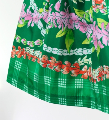 Hula Shantung Pa'u Skirt with Palaka & Lei Print / Luxury Collection / Green / J3203gr