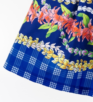 Hula Blouse & Pa'u Set-Up with Palaka & Lei Print / Luxury Collection / Blue / J3204bl