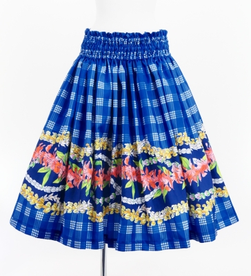 Hula Blouse & Pa'u Set-Up with Palaka & Lei Print / Luxury Collection / Blue / J3204bl
