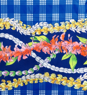 Hula Blouse & Pa'u Set-Up with Palaka & Lei Print / Luxury Collection / Blue / J3204bl