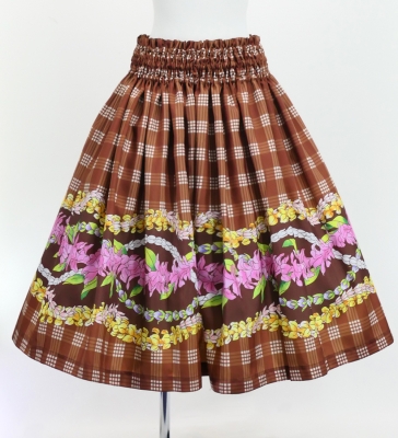 Hula Blouse & Pa'u Set-Up with Palaka & Lei Print / Luxury Collection / Brown / J3204br