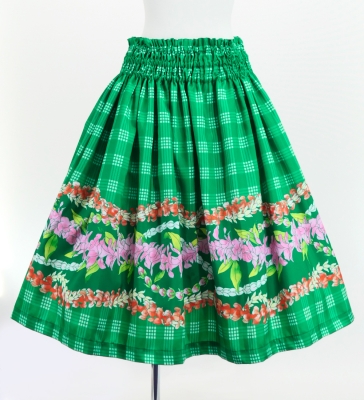 Hula Blouse & Pa'u Set-Up with Palaka & Lei Print / Luxury Collection / Green / J3204gr