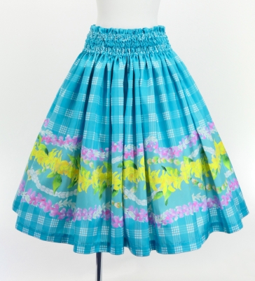 Hula Blouse & Pa'u Set-Up with Palaka & Lei Print / Luxury Collection / Light Blue / J3204lbl