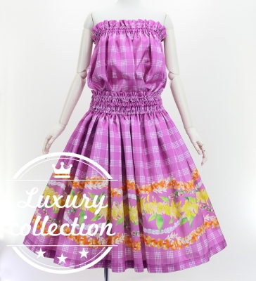 Hula Blouse & Pa'u Set-Up with Palaka & Lei Print / Luxury Collection / Pink / J3204pi