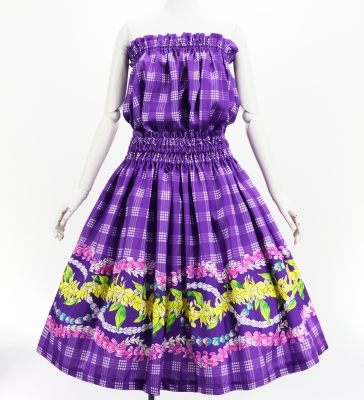 Hula Blouse & Pa'u Set-Up with Palaka & Lei Print / Luxury Collection / Purple / J3204pu