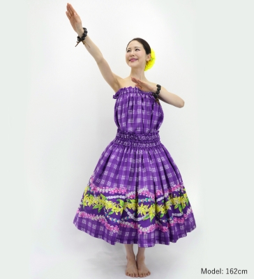 Hula Blouse & Pa'u Set-Up with Palaka & Lei Print / Luxury Collection / Purple / J3204pu