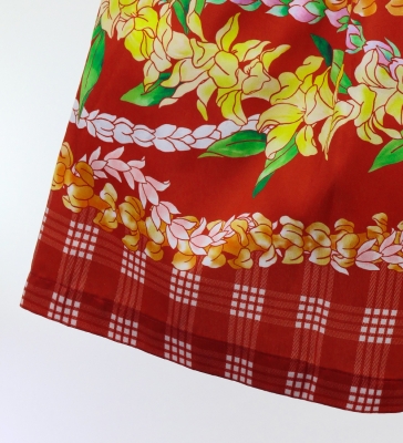 Hula Blouse & Pa'u Set-Up with Palaka & Lei Print / Luxury Collection / Red / J3204rd