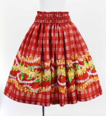 Hula Blouse & Pa'u Set-Up with Palaka & Lei Print / Luxury Collection / Red / J3204rd