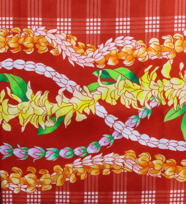 Hula Blouse & Pa'u Set-Up with Palaka & Lei Print / Luxury Collection / Red / J3204rd