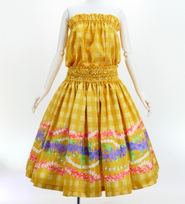 Hula Blouse & Pa'u Set-Up with Palaka & Lei Print / Luxury Collection / Yellow / J3204ye