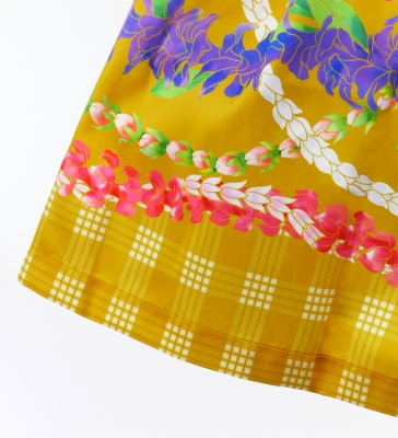 Hula Blouse & Pa'u Set-Up with Palaka & Lei Print / Luxury Collection / Yellow / J3204ye