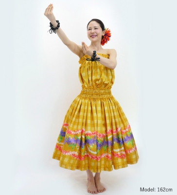 Hula Blouse & Pa'u Set-Up with Palaka & Lei Print / Luxury Collection / Yellow / J3204ye