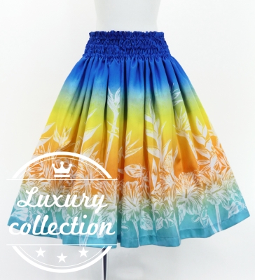 Hula Shantung Pa'u Skirt with Hawaiian Flower Print / Luxury Collection / J3221-8