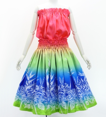 Hula Blouse & Pa'u Set-Up with Hawaiian Flower Print / Luxury Collection / J3222-1