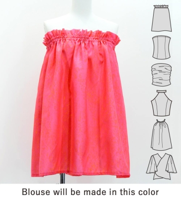 Hula Blouse & Pa'u Set-Up with Hawaiian Flower Print / Luxury Collection / J3222-1