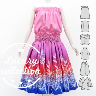 Hula Blouse & Pa'u Set-Up with Hawaiian Flower Print / Luxury Collection / J3222-2