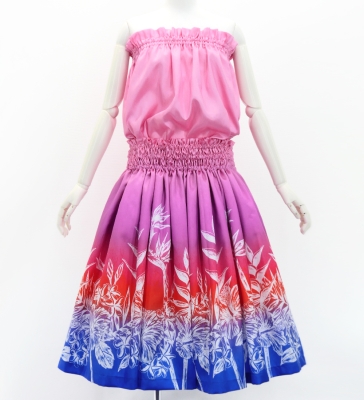 Hula Blouse & Pa'u Set-Up with Hawaiian Flower Print / Luxury Collection / J3222-2