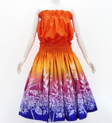 Hula Blouse & Pa'u Set-Up with Hawaiian Flower Print / Luxury Collection / J3222-3